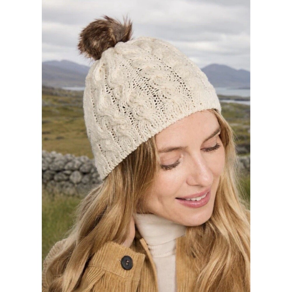 Pom Cable Women's girls Knit winter Hat Bennie With Pom Pom OSFM